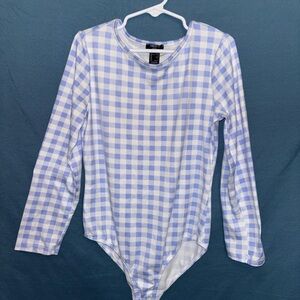 Forever 21 Kids Light Blue and White Gingham Bodysuit